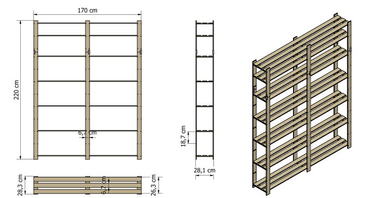 PROREGAL Holzregal Pinepeak HxBxT 220 x 170 x 28 cm 7 Fachboden 1,2 cm Dickes Kiefernholz Braun