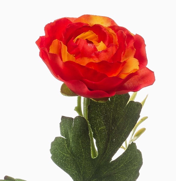 Detailansicht der grünen Blätter und Stiele einer künstlichen Blume.