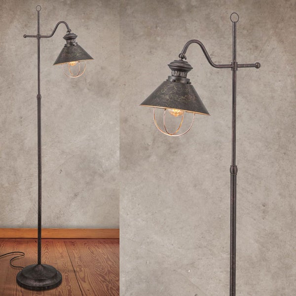 Stehleuchte im Vintage-Stil mit Metallschirm und filigranem Lampenkäfig