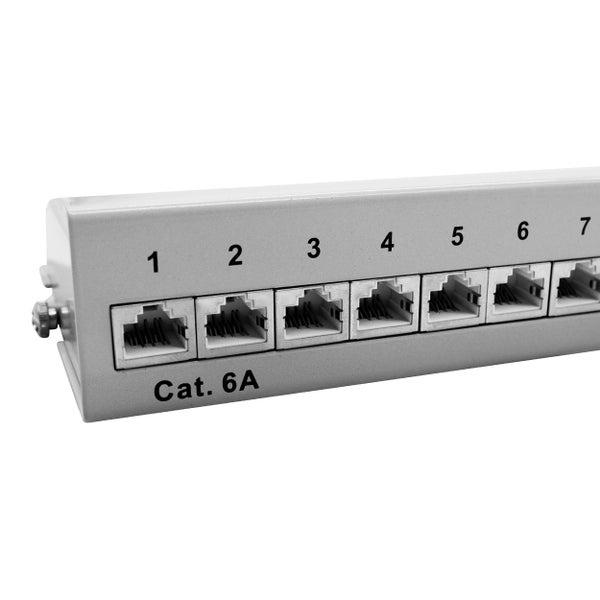 ProfiPatch Cat6a Patchpanel Patchfeld 12 Port Verteilerfeld für Keystone Module RJ45 Desktop und Wandmontage 1HE grau