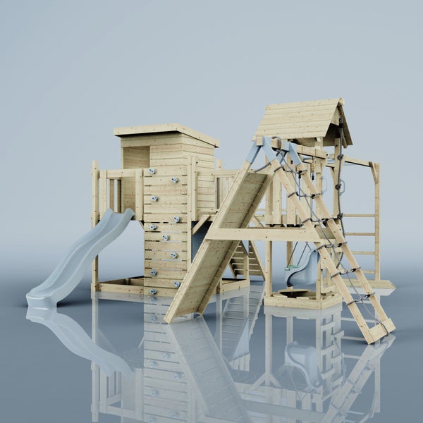 Spielturm mit Rutsche, Kletterwand und Schaukel