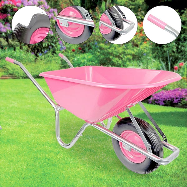 Schubkarre Matrix 100L 250kg | pannensicheres Vollgummirad | pinke Kunststoffwanne & verzinkter Rahmen