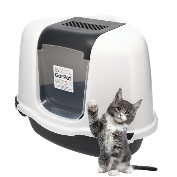 Katzenklo Ecke Große platzsparende Eck Katzentoilette mit Deckel Katzen WC Haube Ecktoilette inkl. Filter Schaufel XXL