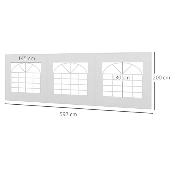 Outsunny Seitenteil mit Fenster, Seitenwand für Pavillon ca. 6 x 2 m, 597L x 200H cm, Kunststoff, Weiß