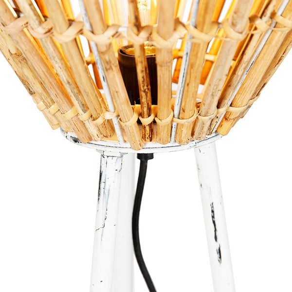 Ländliche Stehlampe Stativ Bambus mit Weiß - Canna Diamond
