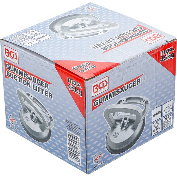 Verpackung des BGS technic Gummisaugers mit maximal 45 Kilogramm Tragkraft