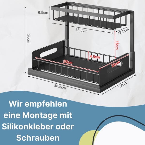 Spülschrank Organizer schmal ausziehbar Küche Metall 2 Etagen unter Waschbecken Regal Küchen Organizer Gewürzregale Organizer für Badezimmer schwarz