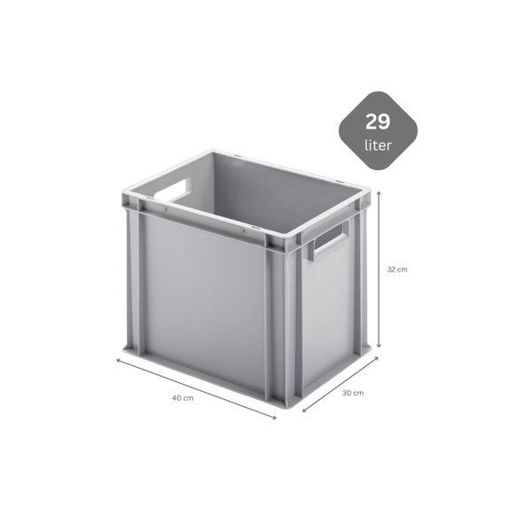 PROREGAL SuperSparSet 4x Eurobehälter mit Offenem Griff und Auflagedeckel HxBxT 32 x 30 x 40 cm 29 Liter Grau Eurobox Transportbox