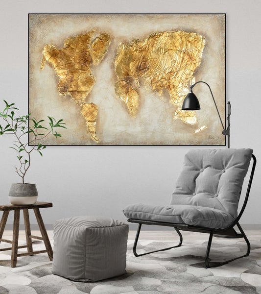 Handgemaltes Gemälde Acrylfarbe 120x80cm Gold