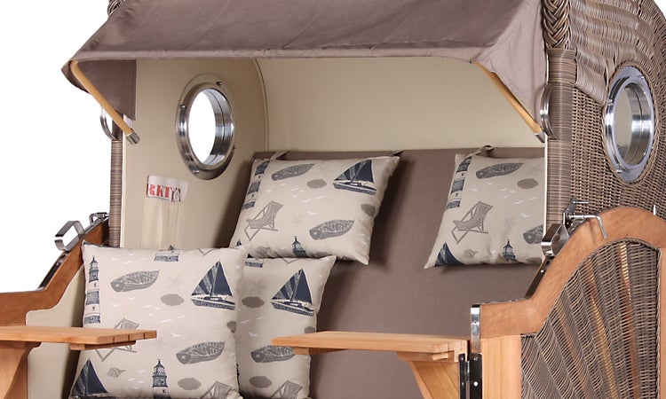 Strandkorb Westerland Teak Bullauge PE grey Dessin 540