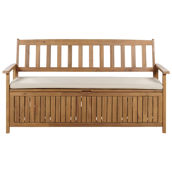 Gartenbank mit Auflage SOVANA 160 cm mit Stauraum Akazienholz Taupe