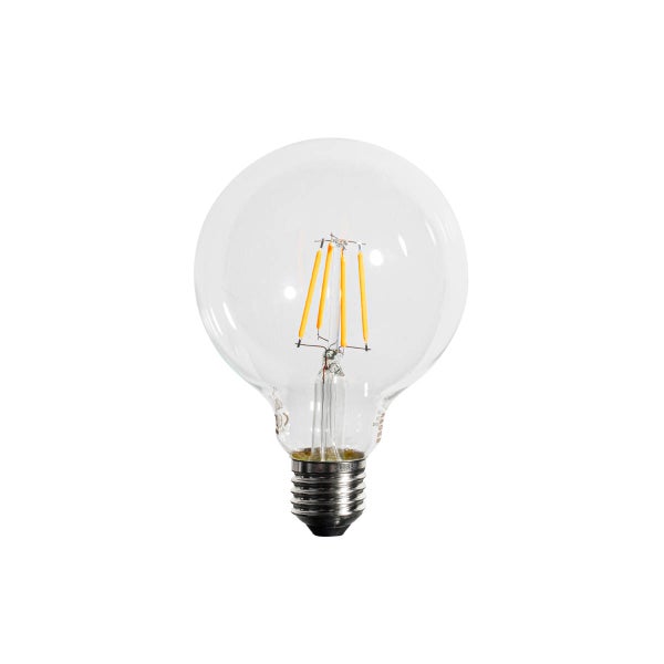 LED-Filament-Globelampe mit E27-Sockel und klarem Glas.