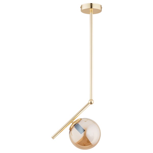 Moderne Pendelleuchte mit Metallstange und kugelförmigem Glasschirm zur Deckenmontage