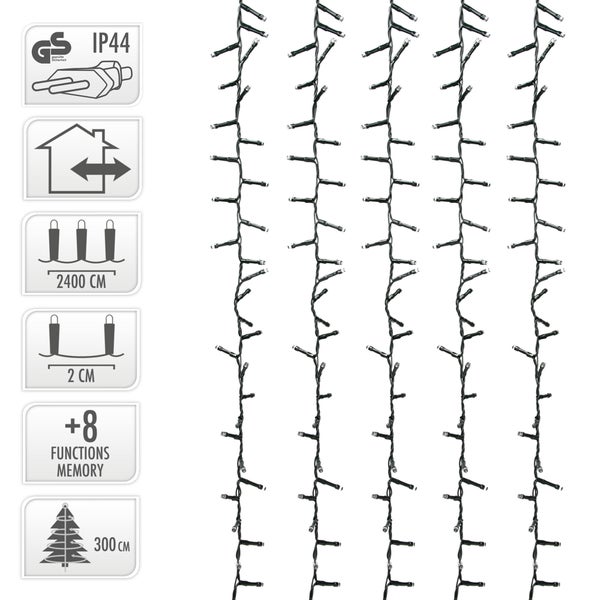 ECD Germany LED Lichterkette 24m Länge, 1200 LEDs, Kaltweiß, 3m Stromkabel, IP44, Clusterlichterkette Büschellichterkette für Weihnachten Weihnachtsbaum Weihnachtsbeleuchtung, für Innen und Außen