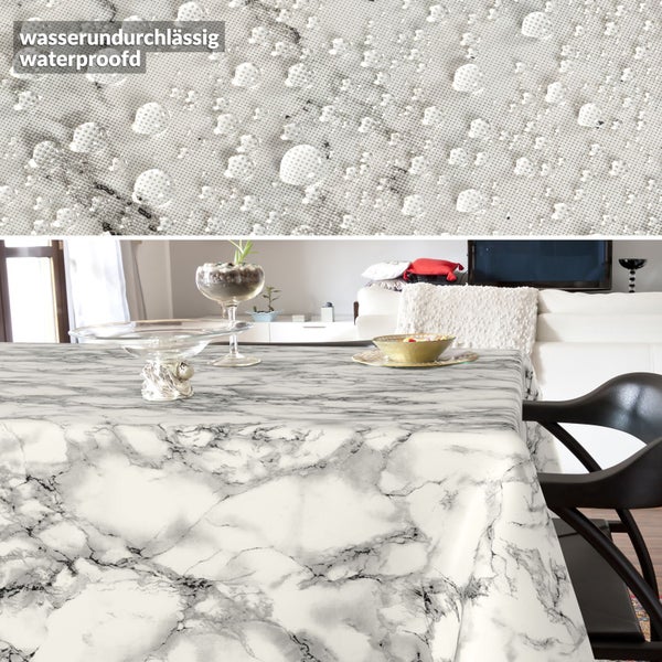 Wasserdichte Tischdecke mit Marmormuster auf einem Tisch
