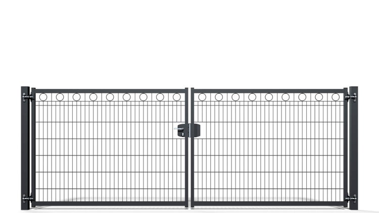Gartentor ZAUNGURU BASIC-Line Berlin Kreis aus Metall, Höhe: 143cm, Breite: 401cm, 2-flügelig inkl. Pfosten, Schloss und Zubehör, Feuerverzinkt und in RAL 7016 Anthrazitgrau pulverbeschichtet