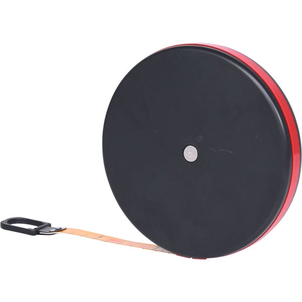 Bandmaß mit schwarzem Gehäuse und rotem Rand