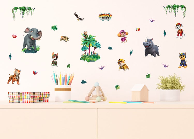 PAW Patrol Jungle Pups Wandsticker Set mit Dschungeltieren wie Elefant, Tiger und Nashorn für das Kinderzimmer.