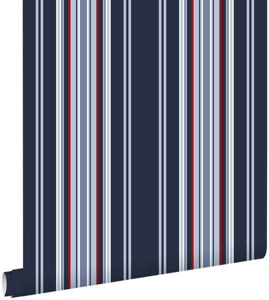 ESTAhome Tapete Streifen Marineblau und Rot - 53 cm x 10,05 m - 136419