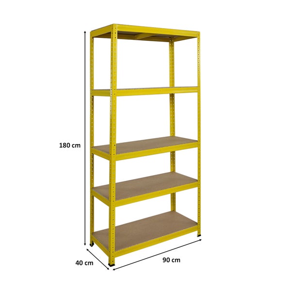 PROREGAL Schwerlastregal YELLOW BEE, HxBxT 180x90x40cm, Fachlast 175kg, 5 Ebenen, Gelb, Kellerregal, Steckregal, Garagenregal, Lagerregal
