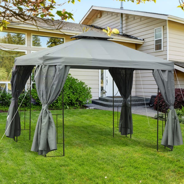 Outsunny Pavillon, Gartenpavillon, 295L x 295B x 265H cm, Metall,Polyester, Dunkelgrau