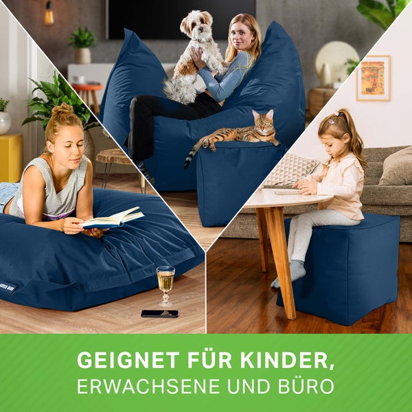 Green Bean 2er Set XXL Sitzsack inkl. Pouf fertig befüllt mit EPS-Perlen - Riesensitzsack 140x180 Lounge Sitz-Kissen Bean-Bag Chair  - Dunkelblau