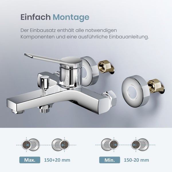 EMKE Duscharmatur Chrom, Einhebelmischer mit G1/2 Anschluss, Minimalistische Mischbatterie für Dusche, Badarmatur im modernen, kantigen Design,212mm x 201mm