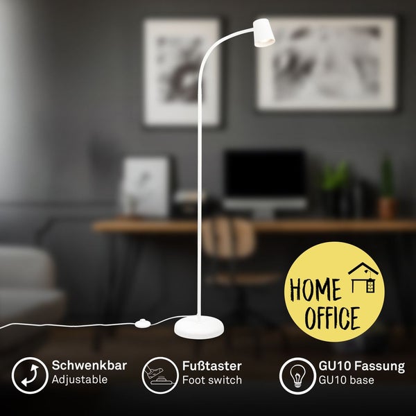 BRILONER Stehleuchte, mit Fußschalter, flexibler Lampenkopf, Stehlampe, 127,5 cm, 1x GU10, max. 9W, weiß