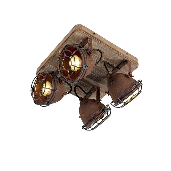 Deckenleuchte mit vier Strahlern im Vintage-Stil auf Holzplatte