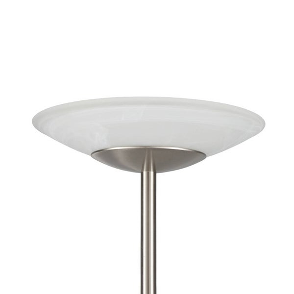 Deckenfluter mit Glasschirm in Alabaster-Optik und Metallgestell