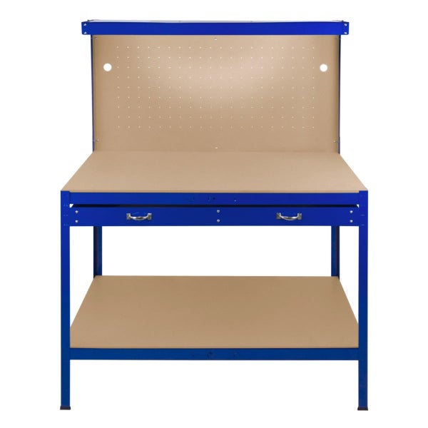 Werkbank mit Lochwand, Schublade & Licht - Blau
