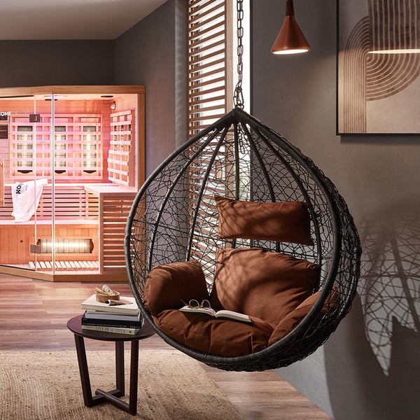 Home Deluxe - Hängesessel CIELO - Grau, nur Korb - inkl. Sitz- und Rückenkissen I Polyrattan Hängestuhl Gartenschaukel Hängekorb