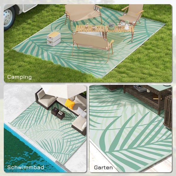 Outsunny Outdoor-Teppich mit Tragetasche, für Camping, Terrasse, 365 x 274 cm, Kunststoff, Grün