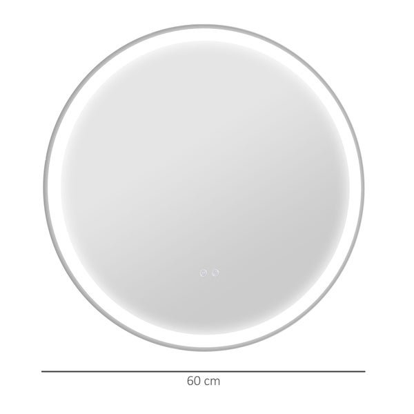 kleankin Badezimmerspiegel, Badspiegel mit LED Beleuchtung, Ø 60 cm Leuchtspiegel mit Touch-Funktion, Memory-Funktion, kein Beschlagen, Wandspiegel mit Alurahmen