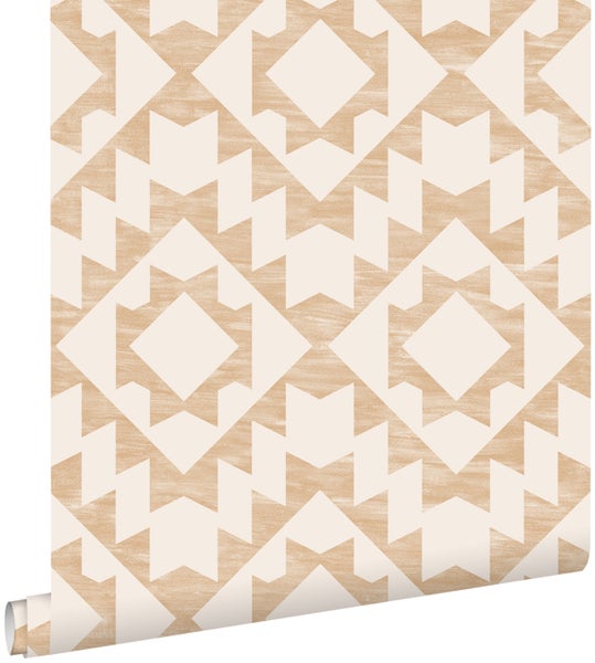 ESTAhome Tapete Marrakescher Aztec-Teppich Beige - 53 cm x 10,05 m - 139550