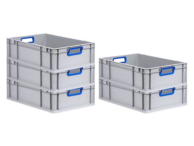 PROREGAL Spar Set 5x Eurobox Nextgen Color HxBxT 17 x 40 x 60 cm 34 Liter Griffe Blau Offen Glatter Boden Eurobehälter Transportbox