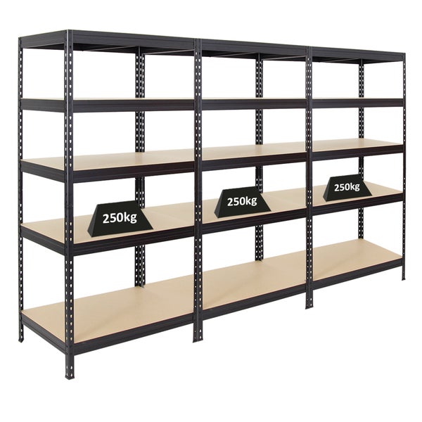 PROREGAL Mega Deal 3x Schwerlastregal Rivet HxBxT 180 x 90 x 60 cm Fachlast 250 kg Schwarz