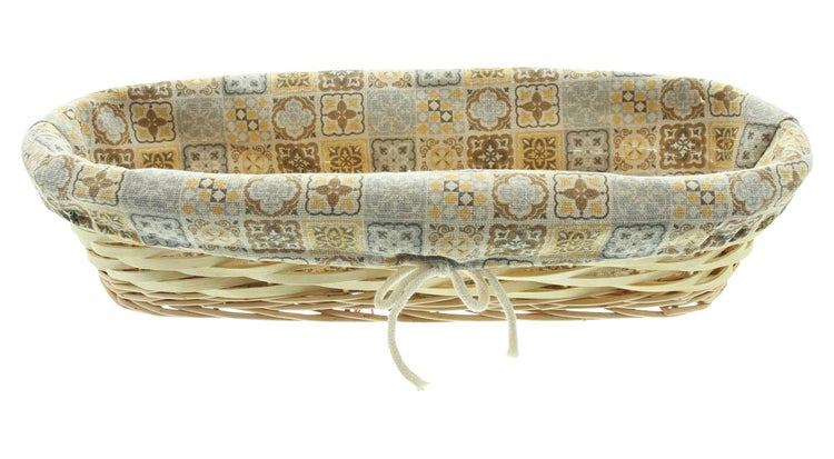 FRANK FLECHTWAREN | Füllkorb Mosaik, lang, HOLZSPAN, WEIDE, BAUMWOLLE, POLYESTER, 40 x 16 x 9 cm
