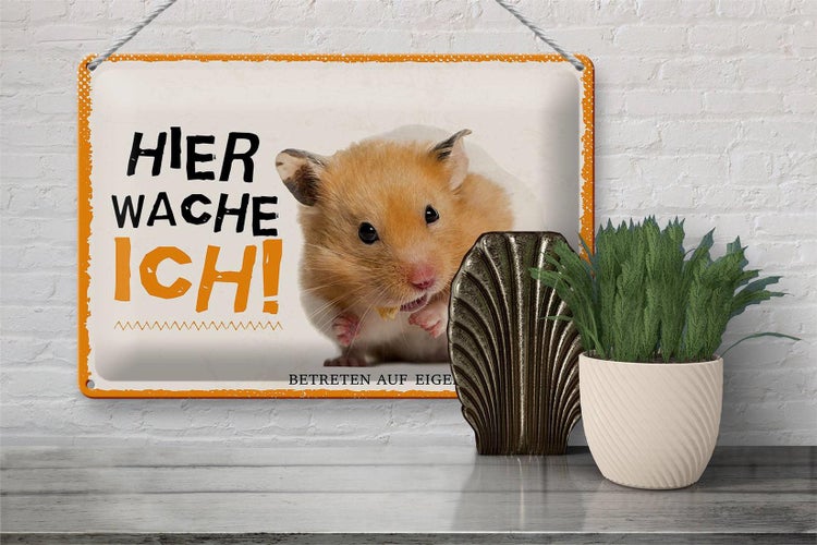 Blechschild Spruch 30x20cm Hamster hier wache ich eigene Gefahr