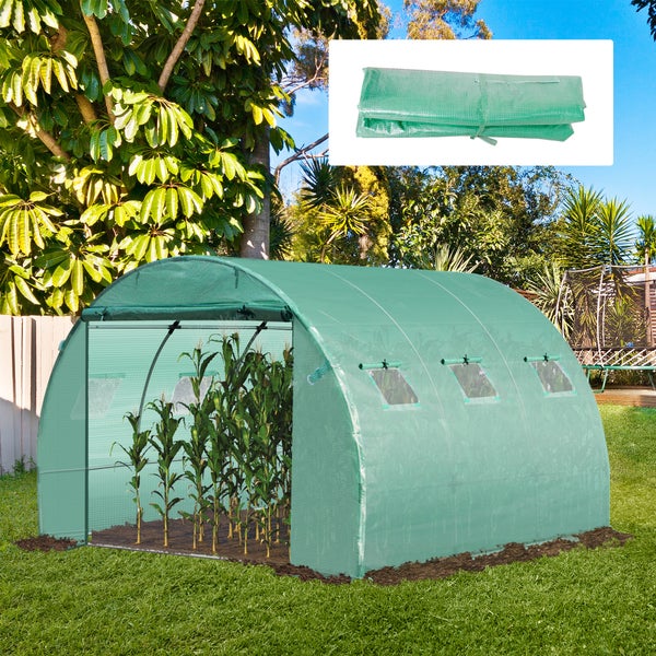Outsunny Ersatzfolie Ersatzabdeckung 300 x 300 x 200 cm mit Fronttür, 6 Fenster reißfest Gewächshausfolie, Gartenfolie für Gewächshaus, Treibhaus, Frühbeet, Grün