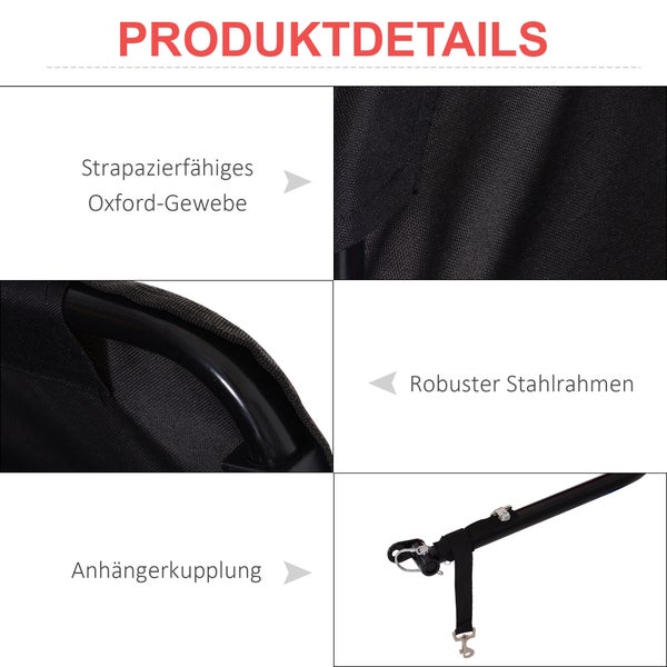 HOMCOM Fahrradanhänger, Lastenanhänger,  Belastbarkeit max. 40 kg, 130 x 77 x 65 cm, Stahl, Oxford, Rot-Schwarz