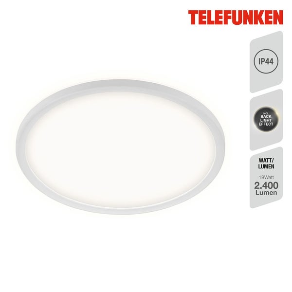 TELEFUNKEN? LED Bad Deckenleuchte mit Backlight, IP44 LED Badezimmerlampe, ultraflach, neutralweißes Licht, Weiß, 290x35 mm (DxH)