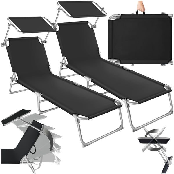 2er Set Gartenliege tectake  190 x 68 x 28 cm klappbar schwarz