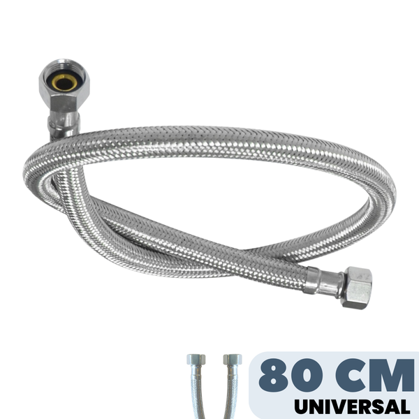 EcoRain Universeller Verlängerungsschlauch 80 CM - Anti-Leck - Universeller Anschluss Größe G ½ - Drehanschluss - Duschschlauch aus Messing und Edelstahl RVS 304 - Chrom