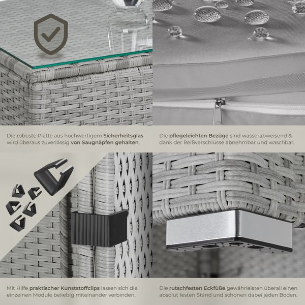 Rattan Lounge tectake Florenz mit Sicherheitsglasplatte für 3 bis 4 Personen hellgrau/dunkelgrau