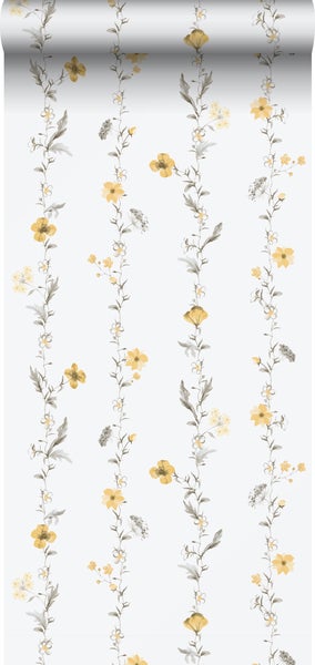 Sanders und Sanders Tapete Blumen Gelb und Weiß - 53 cm x 10 m - 640172
