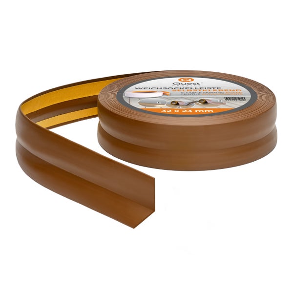 Quest Weichsockelleiste Selbstklebend 32 x 23 mm, PVC Sockelleiste, Flexibel, Dunkelbraun, 5 Meter