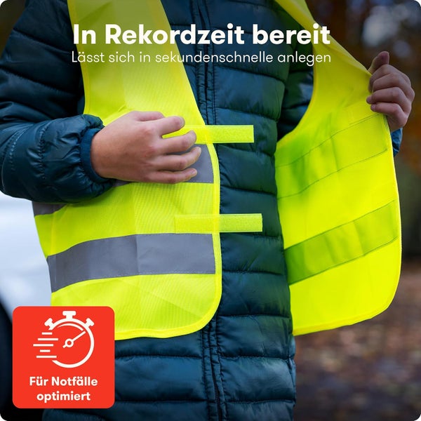 Warnweste Kinder (5-12 Jahre) Sicherheitsweste (2 Stück) für den Schulweg, Fahrrad, Auto - Reflektierende Warnweste Gelb