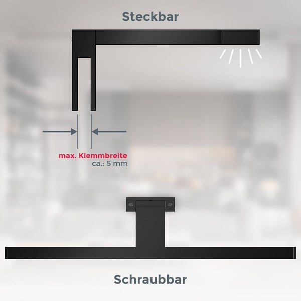 Spiegelleuchte - 5W, 650lm, LED, 2 in 1 Montage, 30cm, neutralweiß, schwarz