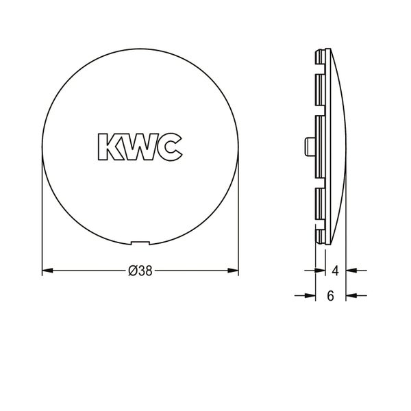 Technische Zeichnung der runden KWC Abdeckkappe mit 38 Millimeter Durchmesser